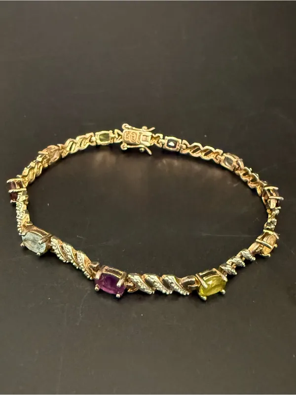 Ross Simons 925 Gold Over Sterling Silver Vermeil Multicolored Gem 7.5” Bracelet - Image 3