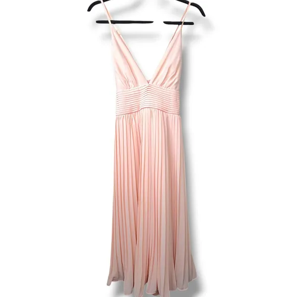 Lulus Love Me To The Moon Light Pink Pleated Criss-Cross Open Back Midi Dress XS - Image 5
