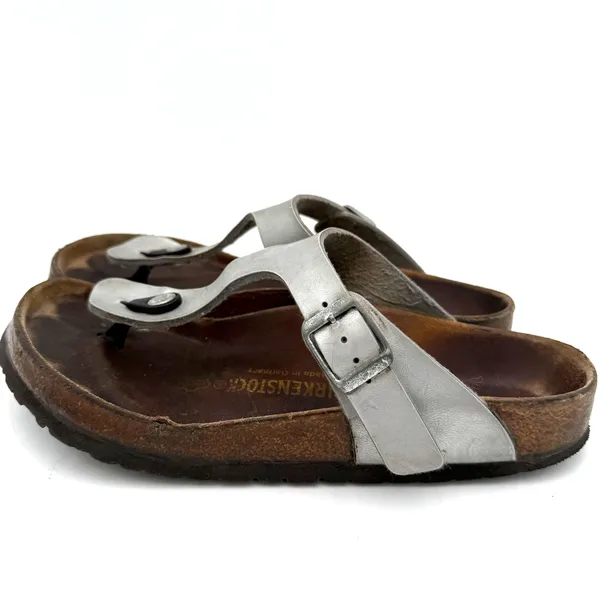 Birkenstock Women's Silver Gizeh Thong Leather Sandals Size 38 / 245 / 7 - Image 6