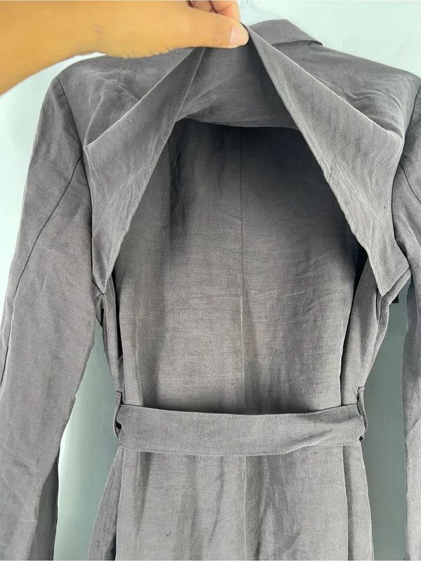Garnet Hill Silk Linen Lightweight Draped Front Long Topper Coat Size 6 - Image 12