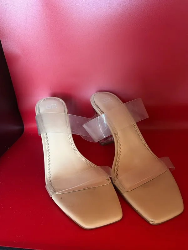 BP. Clear Strap Square Toe Chunky Block Heel Sandals Tan Size 11 - Image 2