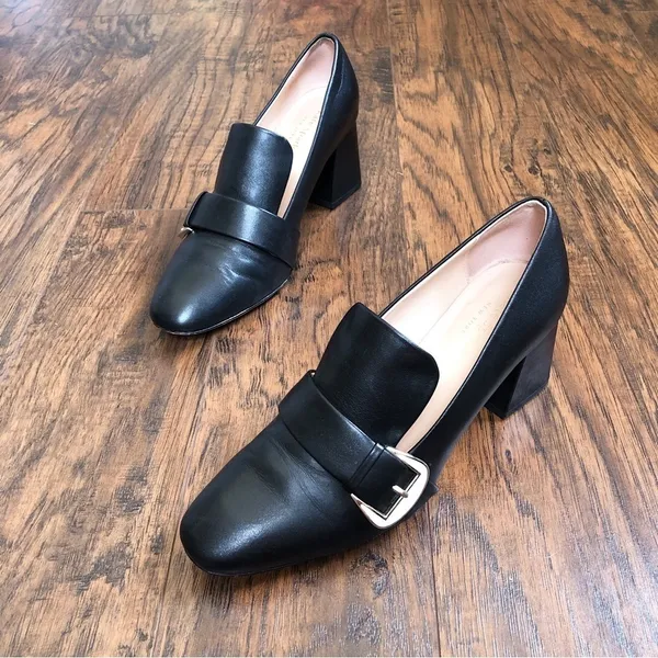 Kate Spade • Alia Buckle Leather Mule Loafers black block heel pump chunky - Image 3