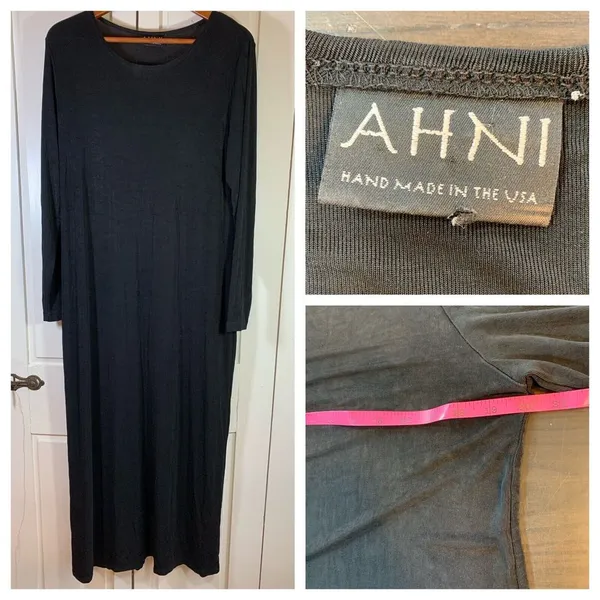 AHNI 2 Maxi Dress Women XL Black Slinky Knit Lagenlook Career Artsy Made‎ in USA - Image 2