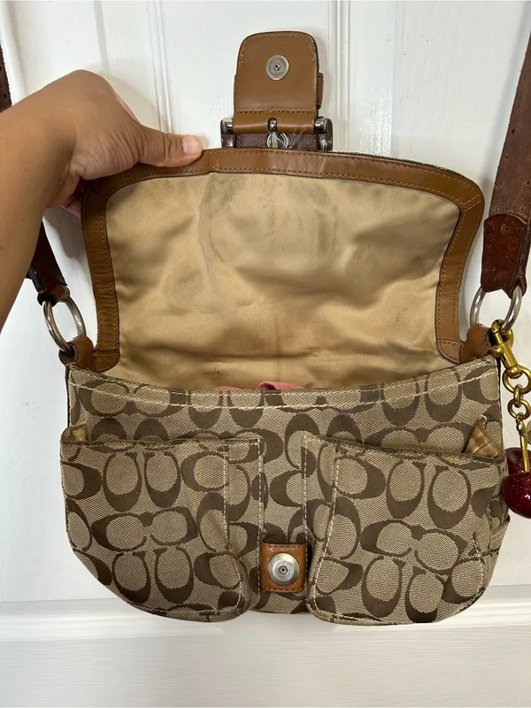 COACH SoHo Y2K Brown & Tan Signature Canvas Crossbody with Leather Buckle - Image 6