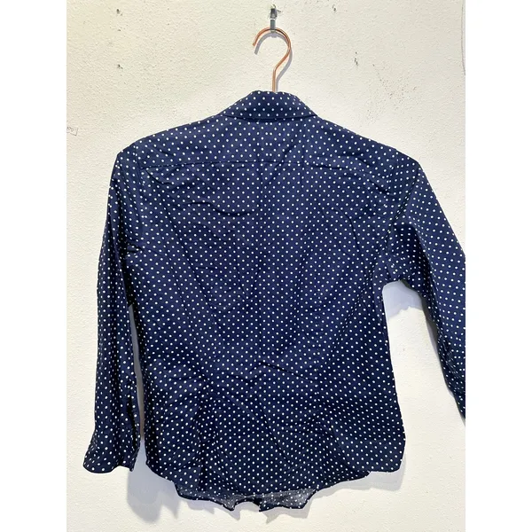 LAUREN RALPH LAUREN Navy White Polka Dot 3/4 Sleeve Button Up Shirt size P XS - Image 2