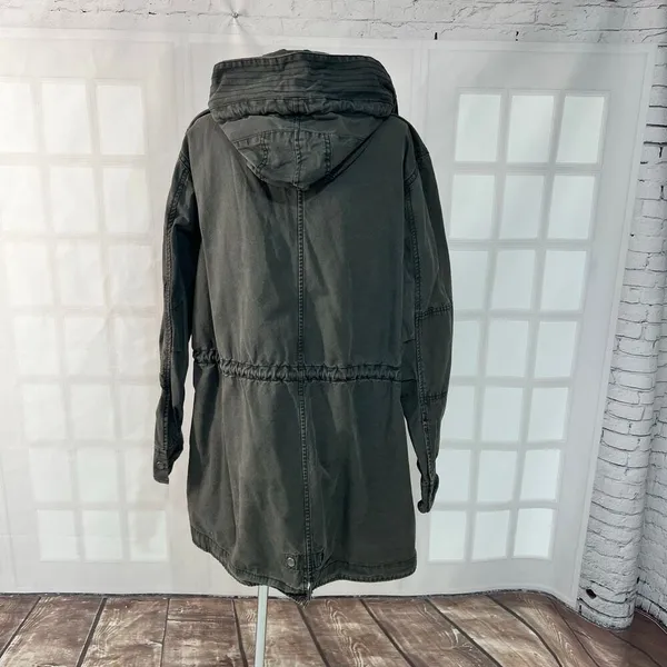 Gap Grey Winter Warmth Full Zip Snap Mid Length Cotton Hooded Jacket Size XL - Image 5