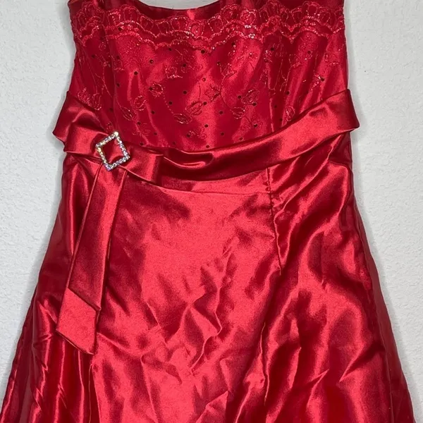 Vintage Strapless Formal Dress‎ Red Size L - Image 7