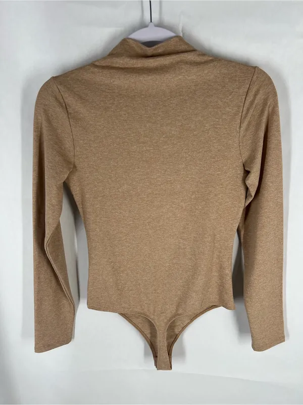 Express Body Contour Cozy Mock Neck Cutout Bodysuit Tan Size S NWT - Image 7