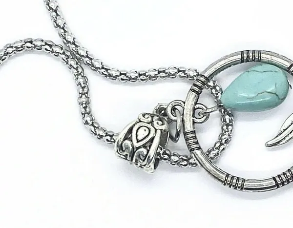 Silver Turquoise Dreamcatcher Feather Necklace - Image 4