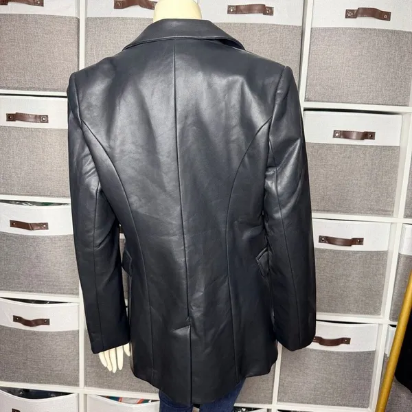 Akira Double Breasted Vegan Leather Blazer Jacket Size Large - Image 2