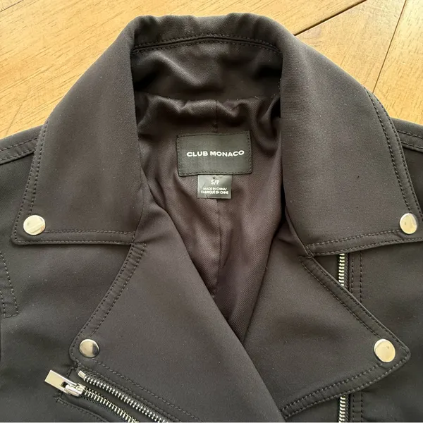 Club Monaco Black Scuba Moto Lacarrah Jacket Belted Size S/P - Image 3
