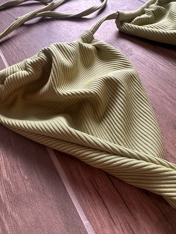Olive Green Ribbed Triangle Bikini Set Size M Size M - Image 11