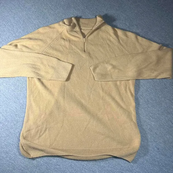 Studio Works 100% Acrylic Woman’s Small Sweater Beige Ribbed Collar Soft Knit - Image 2
