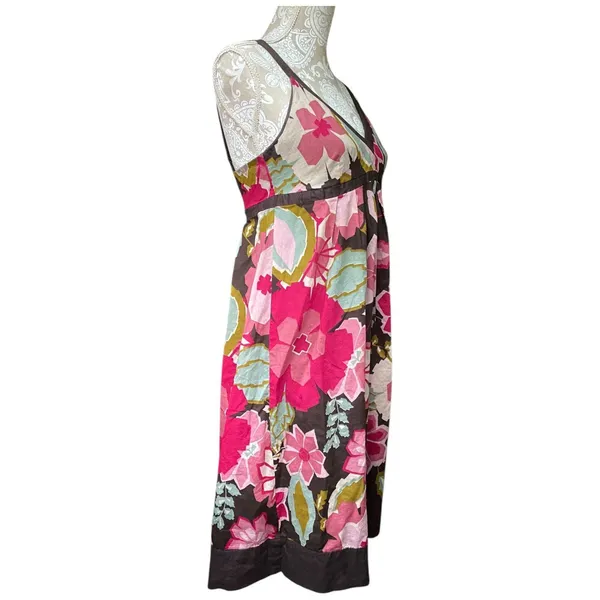 Lucy & Laurel babydoll brown multi-floral boho hippie midi sun dress size 8 Med - Image 10