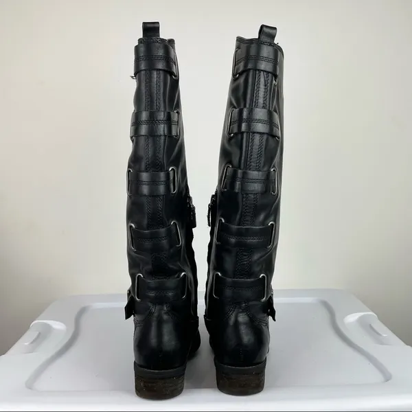 Arturo Chiang Women's Sz 8 Elsie Black Leather Riding Boots Moto Boho Tall - Image 6