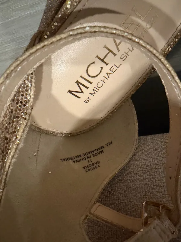 Michael by Michael Shannon Gold Glitter Block Heel Sandals | Size 11 - Image 5