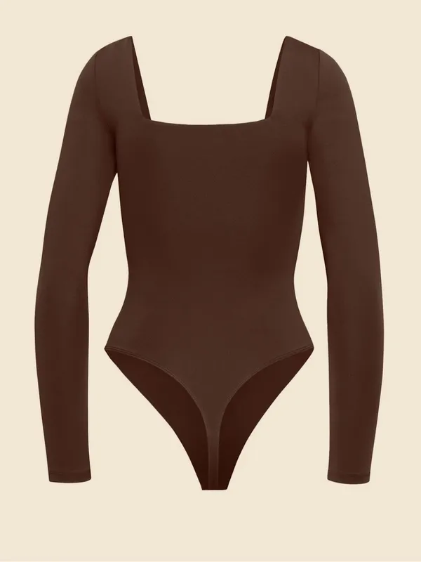 Aritzia Babaton Squareneck Bodysuit Long Sleeve Brown XS - Image 2