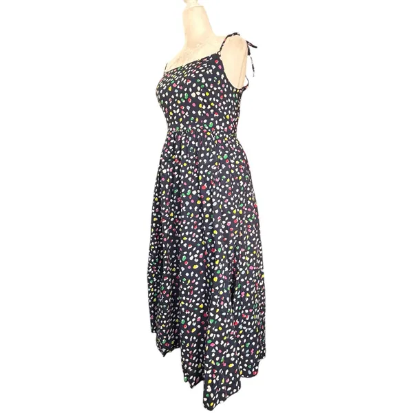 J.Crew Colorful Dot‎ Print Cotton Midi Sundress Size 2 Navy Blue Tie Strap Dress - Image 3