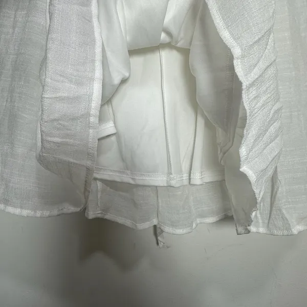 Lulus White Smocked Tiered‎ Maxi Dress Tie Back Lace Trim Small - Image 11
