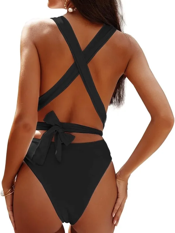Lilosy Sexy Tie Criss Cross Plunge Thong Swimsuit High Cut Brazilian swimwear - Image 3