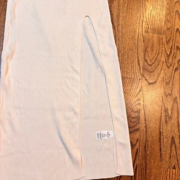 Garage Ribbed Knit Midi‎ Pencil Skirt Ivory Cream Side Slit Stretch Size M - Image 3