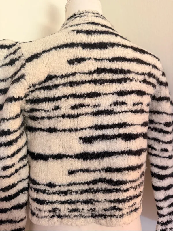 Ulla Johnson Black & Cream Zebra-Print Cropped Teddy Jacket 100%Merino Wool - Image 2