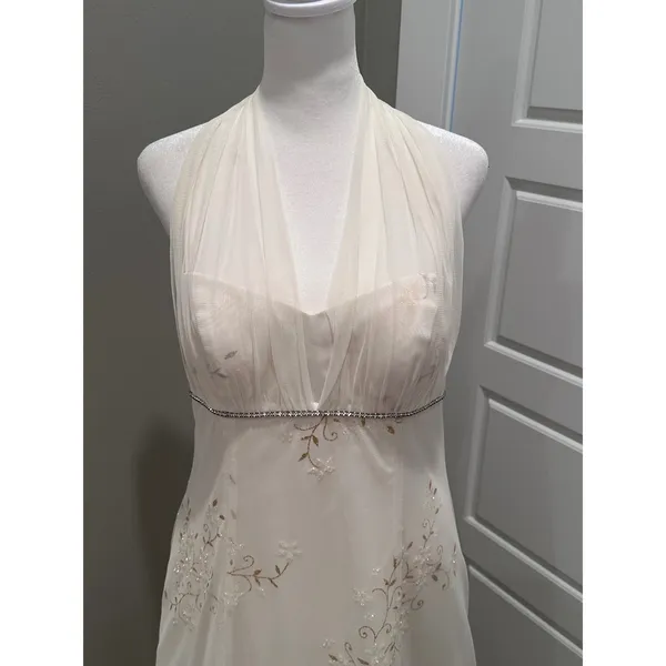 Betsy &‎ Adam Vintage White Floral Halter Sequin Cocktail Gown Dress Sz 8 - Image 3