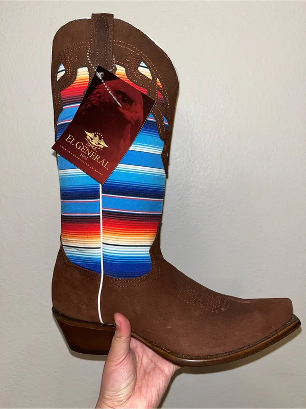 El General Western Cowboy Boots Brown Leather Serape Square Toe Women’s 9.5 - Image 2
