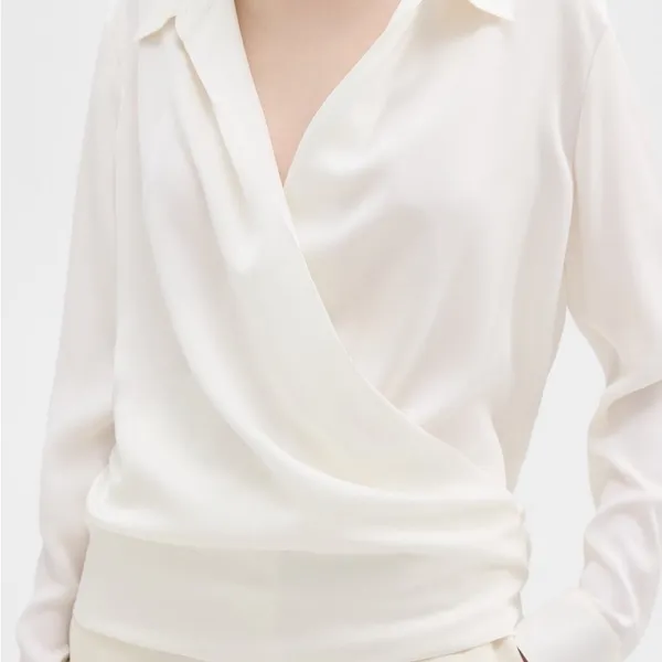 Theory Wrap-Front 100% Silk Long-Sleeve Blouse: Size Medium - Image 3