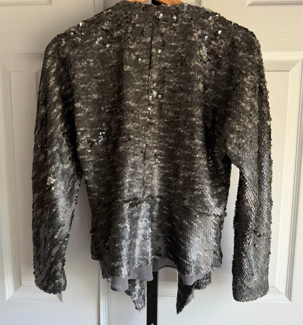 Free People Sequin Open Front Waterfall Jacket In Silver Women's Size: XS - Image 5