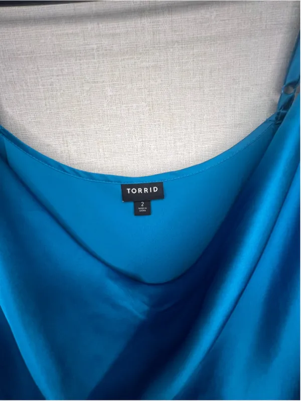Torrid Teal Satin Draped Cowl Neck Loose Fit Cami Tank Top With Adjustable Strap - Image 3