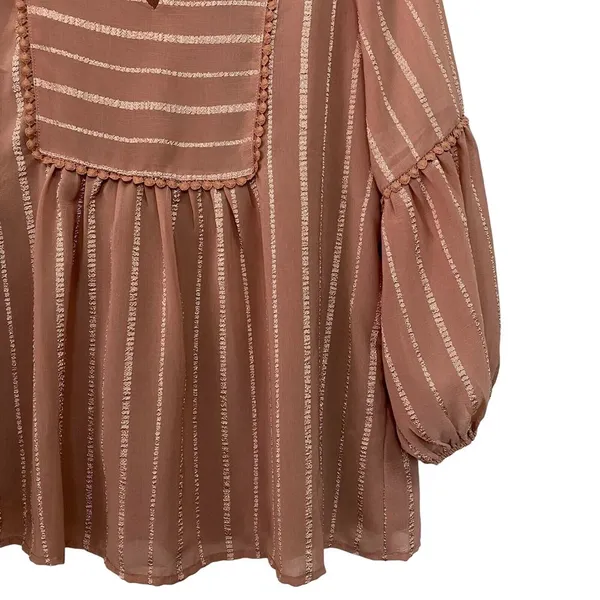 Savanna Jane Women's Split Neckline Brown Top Blouse ¾ Balloon Sleeves Size L - Image 4