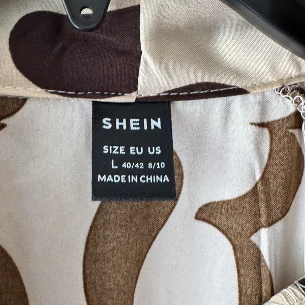 SHEIN Brown and Cream Long Sleeve Dress - Image 3