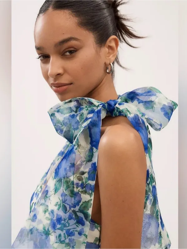 BHLDN Kendall High-Neck Scarf Floral Organza Maxi Dress Size Large - Image 4