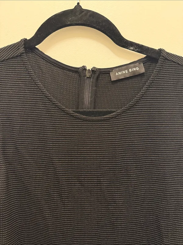 ANINE BING Savannah Dress in Black Waffle. - Image 3