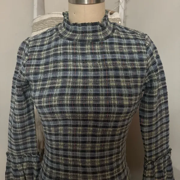 Free People Sage Autumn Chill Plaid Mini Dress Size Small - Image 7