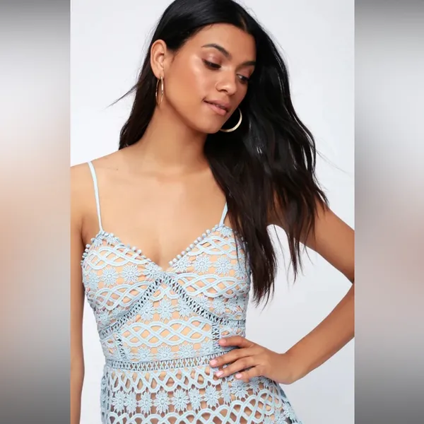 Lulus Beauty & Lace Light Blue Crochet Mini Dress - Image 5
