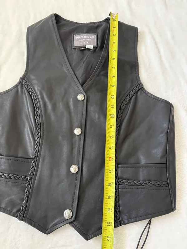 Pro Rider Women’s Black Genuine Leather Motorcycle Biker Vest Lace Up Size S-M - Image 9