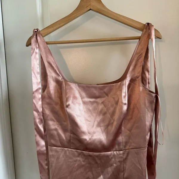 Birdy Grey Eugina Convertible Midi Dress Shiny Satin Rose Gold - Image 4