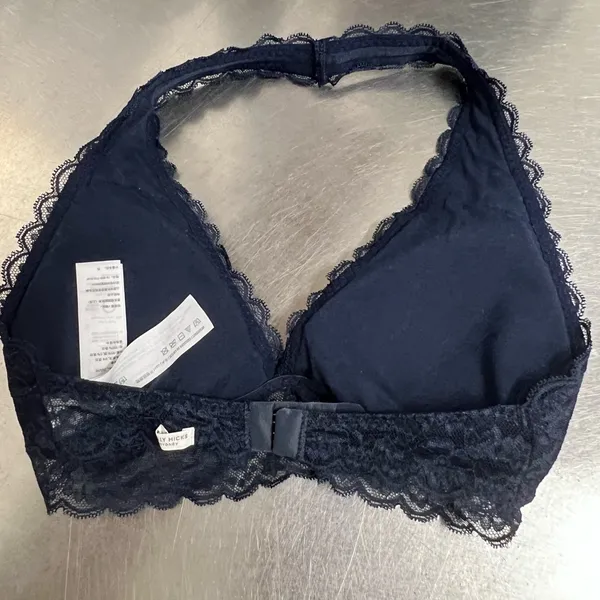 Gilly Hicks Navy Blue Lace Wireless Padded Floral Halter Bralette - Size Small - EUC - Image 2
