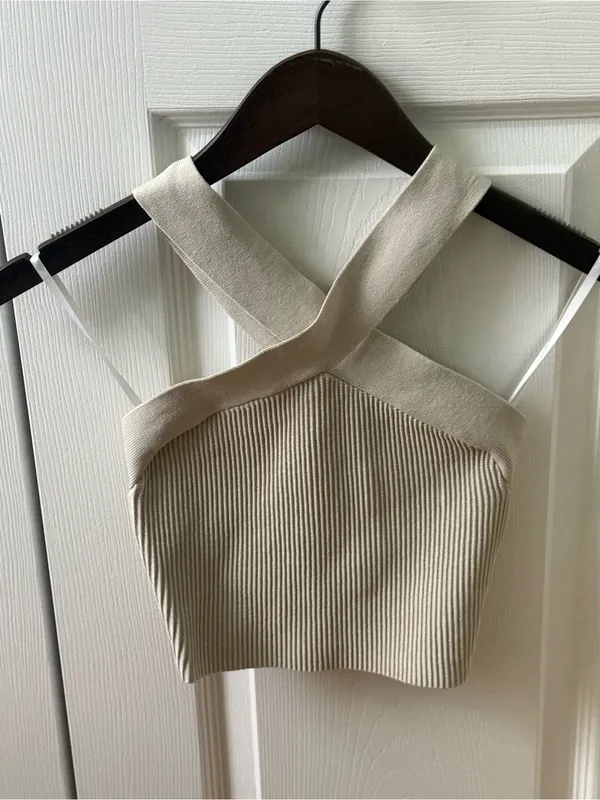 Aritzia Babaton Sculpt Knit Crossover Tank in Beige - Image 2