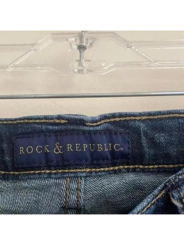 Rock & Republic Dark Wash Straight Leg Denim Jeans Studded Embroidered - Image 10