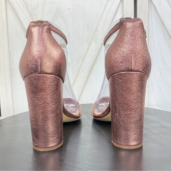 Sam Edelman Yaro Metallic Block Heel Ankle Strap Sandals Copper Pink 7‎ - Image 5