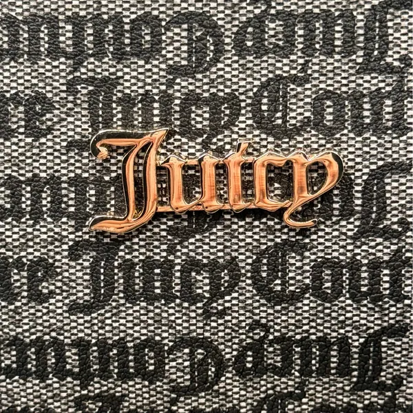Juicy Couture Freshly Picked Backpack Black Beige Gothic Logo Strawberry Charm - Image 4