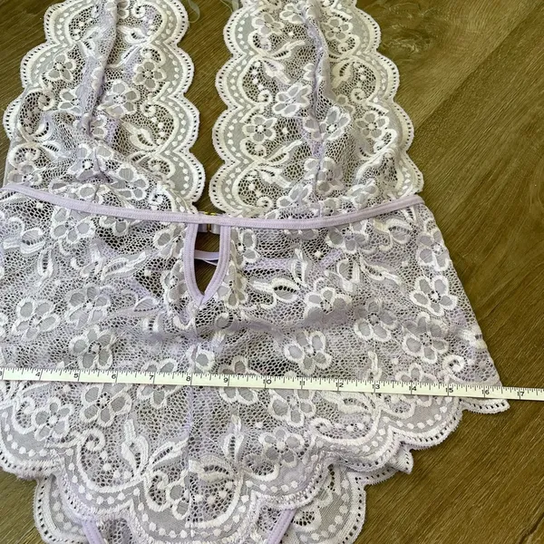 Dreamgirl Purple Lace Lingerie Bodysuit Sheer ~ Size Large - Image 9