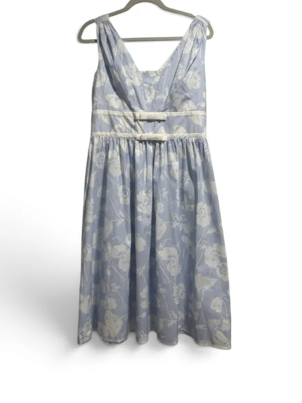 Karl Lagerfeld Blue White Floral Stripe Cotton Blend Dress Size 8 NWT - Image 3