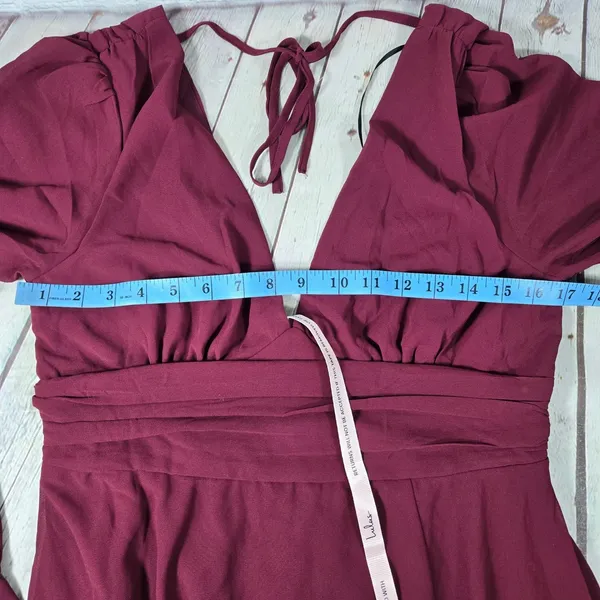 Lulus Love You So Burgundy Long Sleeve V-Neck Maxi Dress Size L New - Image 11