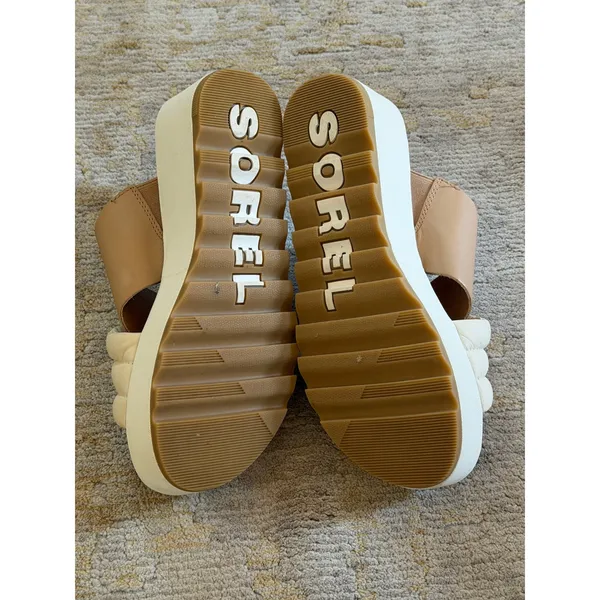 Sorel Cameron Wedge Flatform Sandals Womens 8 Tan Cream Slip On - Image 6