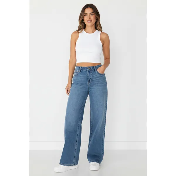 Celebrity Pink Juniors Mandy Baggy Jeans Size S Medium Wash High Rise Wide Leg - Image 4