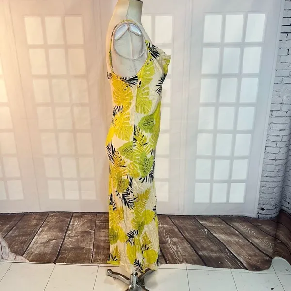 VICI yellow floral midi slip sundress with draped neckline size small - Image 4